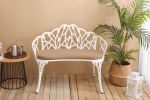 Outdoor Patio Bench; Garden Bench with Cushion All-Weather Cast Aluminum Extra Loveseat for Lawn Front Porch Path Yard Decor Deck Furniture White