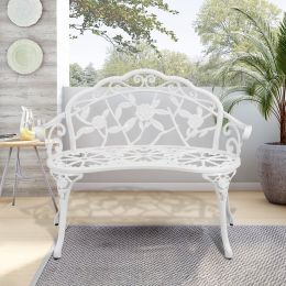 Patio Outdoor Bench; White Cast-Aluminum Garden Benches Metal Loveseat Outdoor Furniture for Park Lawn Front Porch