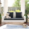 GO 2-Person Wicker Hanging Porch Swing with Chains; Cushion; Pillow; Rattan Swing Bench for Garden; Backyard; Pond. (White Wicker; Gray Cushion)