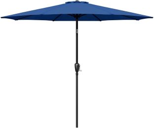 Simple Deluxe 9ft Outdoor Market Table Patio Umbrella with Button Tilt; Crank and 8 Sturdy Ribs for Garden; Blue