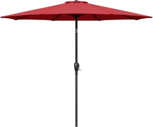 Simple Deluxe 9ft Outdoor Market Table Patio Umbrella with Button Tilt; Crank and 8 Sturdy Ribs for Garden; Red