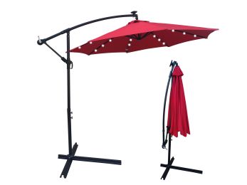 10 ft Outdoor Patio Umbrella Solar Powered LED Lighted 8 Ribs Umbrella with Crank and Cross Base for Garden Outside Deck Swimming Pool