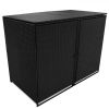 Double Wheelie Bin Shed Poly Rattan Black 58.3"x31.5"x43.7"