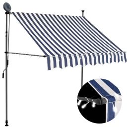 Manual Retractable Awning with LED 78.7" Blue and White