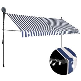 Manual Retractable Awning with LED 157.5" Blue and White