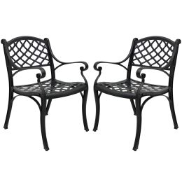 2 Piece Outdoor Dining Chairs; Cast Aluminum Chairs with Armrest; Patio Bistro Chair Set of 2 for Garden; Backyard (Lattice Design 2 Chairs)