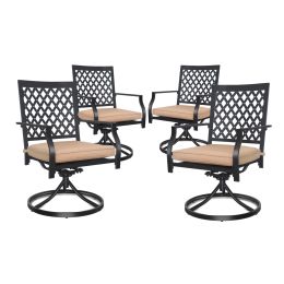 Outdoor Swivel Chairs Set of 4 Patio Metal Dining Rocker Chair with Cushion Surports 300 lbs for Garden Backyard Poolside,Black