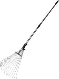 Garden Leaf Rake Adjustable Lightweight 62.6". Telescopic Metal Rake