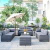 9-piece Outdoor Patio Large Wicker Sofa Set;  Rattan Sofa set for Garden;  Backyard; Porch and Poolside;  Gray wicker;  Gray Cushion