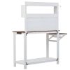 TOPMAX 65inch Garden Wood Workstation Backyard Potting Bench Table with Shelves; Side Hook and Foldable Side Table; White