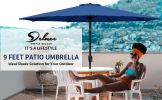 Simple Deluxe 9ft Outdoor Market Table Patio Umbrella with Button Tilt; Crank and 8 Sturdy Ribs for Garden; Blue