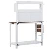 TOPMAX 65inch Garden Wood Workstation Backyard Potting Bench Table with Shelves; Side Hook and Foldable Side Table; White