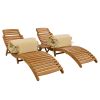 TOPMAX Outdoor Patio Wood Portable Extended Chaise Lounge Set with Foldable Tea Table for Balcony; Poolside; Garden; Brown