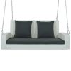 GO 2-Person Wicker Hanging Porch Swing with Chains; Cushion; Pillow; Rattan Swing Bench for Garden; Backyard; Pond. (White Wicker; Gray Cushion)