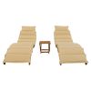 TOPMAX Outdoor Patio Wood Portable Extended Chaise Lounge Set with Foldable Tea Table for Balcony; Poolside; Garden; Brown