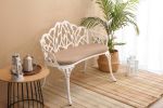 Outdoor Patio Bench; Garden Bench with Cushion All-Weather Cast Aluminum Extra Loveseat for Lawn Front Porch Path Yard Decor Deck Furniture White