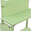 TOPMAX 65inch Garden Wood Workstation Backyard Potting Bench Table with Shelves; Side Hook and Foldable Side Table; Green