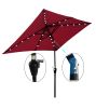 10 x 6.5t Rectangular Patio Solar LED Lighted Outdoor Umbrella with Crank and Push Button Tilt for Garden Backyard Pool Swimming Pool Burgundy RT