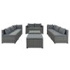 9-piece Outdoor Patio Large Wicker Sofa Set;  Rattan Sofa set for Garden;  Backyard; Porch and Poolside;  Gray wicker;  Gray Cushion