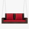 GO 2-Person Wicker Hanging Porch Swing with Chains; Cushion; Pillow; Rattan Swing Bench for Garden; Backyard; Pond. (Brown Wicker; Red Cushion)