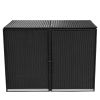 Double Wheelie Bin Shed Poly Rattan Black 58.3"x31.5"x43.7"