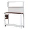 TOPMAX 65inch Garden Wood Workstation Backyard Potting Bench Table with Shelves; Side Hook and Foldable Side Table; White