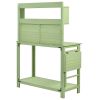 TOPMAX 65inch Garden Wood Workstation Backyard Potting Bench Table with Shelves; Side Hook and Foldable Side Table; Green