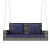 GO 2-Person Wicker Hanging Porch Swing with Chains; Cushion; Pillow; Rattan Swing Bench for Garden; Backyard; Pond. (Gray Wicker; Blue Cushion)