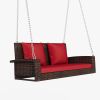 GO 2-Person Wicker Hanging Porch Swing with Chains; Cushion; Pillow; Rattan Swing Bench for Garden; Backyard; Pond. (Brown Wicker; Red Cushion)