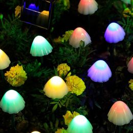 LED Outdoor Solar Garden Lights Waterproof Mushroom String Lawn Lamps Cute Fairy Light Landscape Lamp Path Yard Lawn Patio Decor (Emitting Color: Multi color)