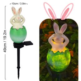 Cute Solar Garden Lights Easter Rabbit Solar LED Lights Waterproof Resin Landscape Lamp Outdoor Solar Lights Party Pathway Yard (Emitting Color: LLA0012112-B)