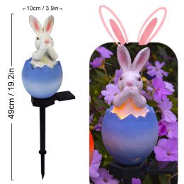 Cute Solar Garden Lights Easter Rabbit Solar LED Lights Waterproof Resin Landscape Lamp Outdoor Solar Lights Party Pathway Yard (Emitting Color: LLA0012112-C)