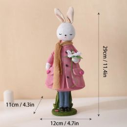 Cute Resin Rabbit Table Ornament Standing Rabbits Bunny Decorations Easter Party Home Garden Wedding Ornament Happy Easter Decor (Color: 29 CM-B)