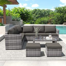 Outdoor Garden Rattan Table And Table Set (Color: Dark Gray)