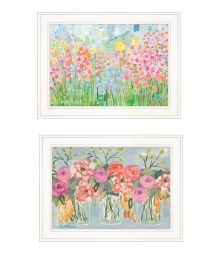 "Garden Flowers II" 2-Piece Vignette by Kait Roberts; Ready to Hang Framed Print; White Frame (Color: as Pic)