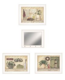 "Garden Bath Collection " 4-Piece Vignette By Pam Britton; Ready to Hang Framed Print; White Frame (Color: as Pic)