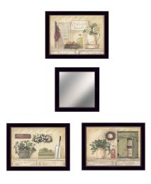 "Garden Bath Collection " 4-Piece Vignette By Pam Britton; Ready to Hang Framed Print; Black Frame (Color: as Pic)