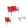 Outdoor Garden Rattan Furniture Sofa Set 3 Pieces Sofa And 1 Piece Table