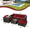 Outdoor Garden Patio Furniture 6-Piece Brown PE Rattan Wicker Sectional  Cushioned Sofa Sets