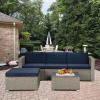 Outdoor Garden Patio Furniture 5-Piece Brown PE Rattan Wicker Sectional Cushioned Sofa Sets